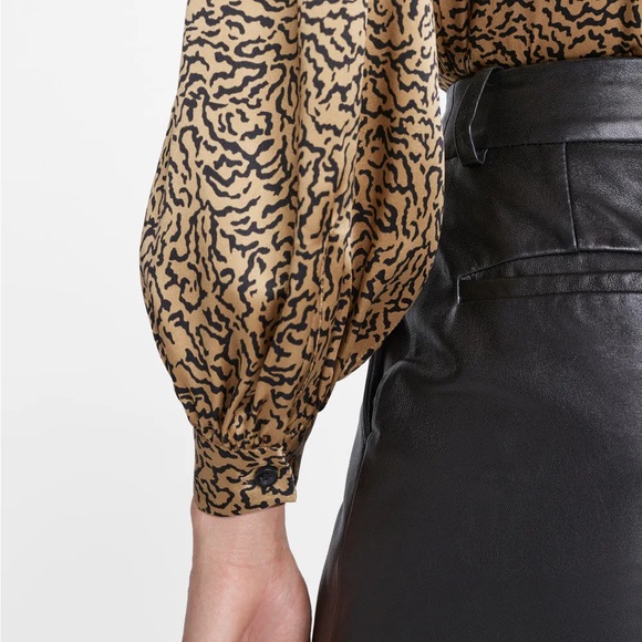 FRAME DENIM- Shirred Mock Neck Blouse-
in Beige Multi - Picture 7 of 9